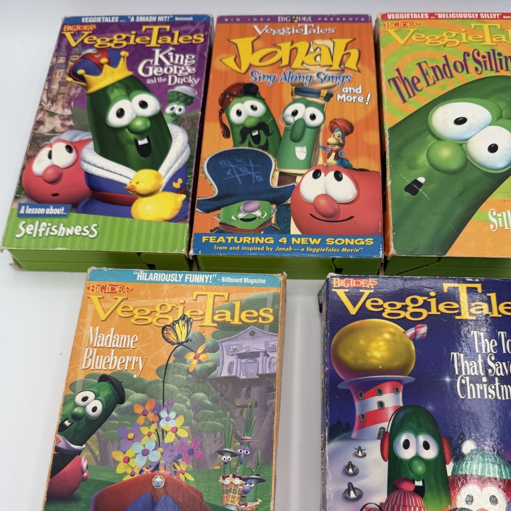 VeggieTales VHS Lot 5 King George Jonah Madame Blueberry Toy Saved Christmas - Picture 4 of 6
